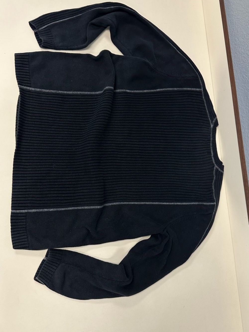 Axcess Black Ribbed Knit Top with Subtle Contrast Stitch